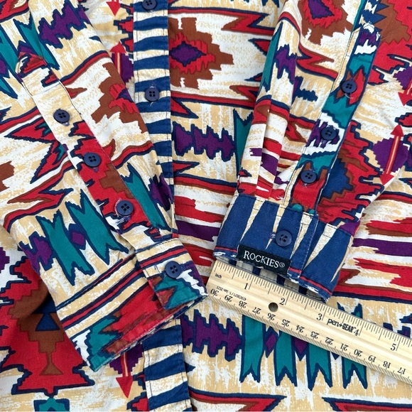 VTG Rockies Shirt Womens L Southwestern Print Rodeo Cowboy Button Up Western Top - Picture 7 of 13